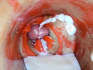 Camera Inside Deep Pussy toy Captures dose Ejaculation of Sperm