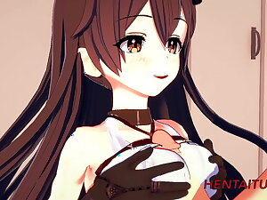 Genshim Onus Hentai - Amber Handjob, Blowjob, Boobjob and fucked close by cum in her brashness and pussy 2/2