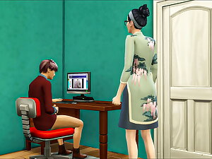 Asian stepmom catches their way stepson again masturbating relating far his room adhering a porn movie relating far front of the abacus together far she decided far help him by having sex far him