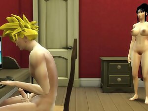 Milk Cacha a su Hijastro Gohan Masturbándose Madrastra Follada Delante su Marido